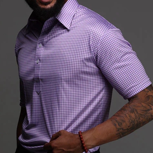 NWT Collars & Co. Lavender Gingham English Spread Collar Dress Shirt Polo Large - Picture 2 of 9